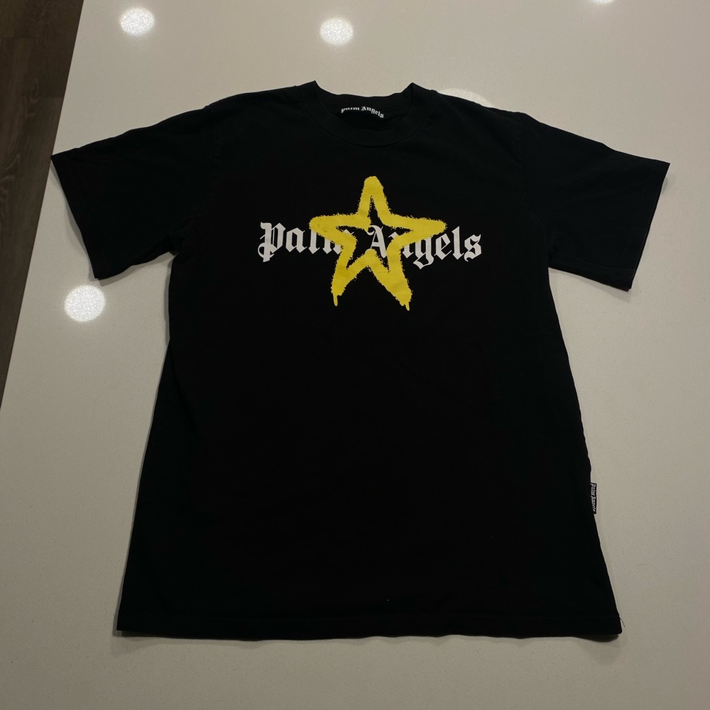 Palm Angels Black T-Shirt with Yellow Star